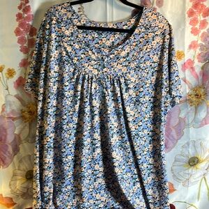 Amazon-Light Blue blouse w/ Flowers-3x